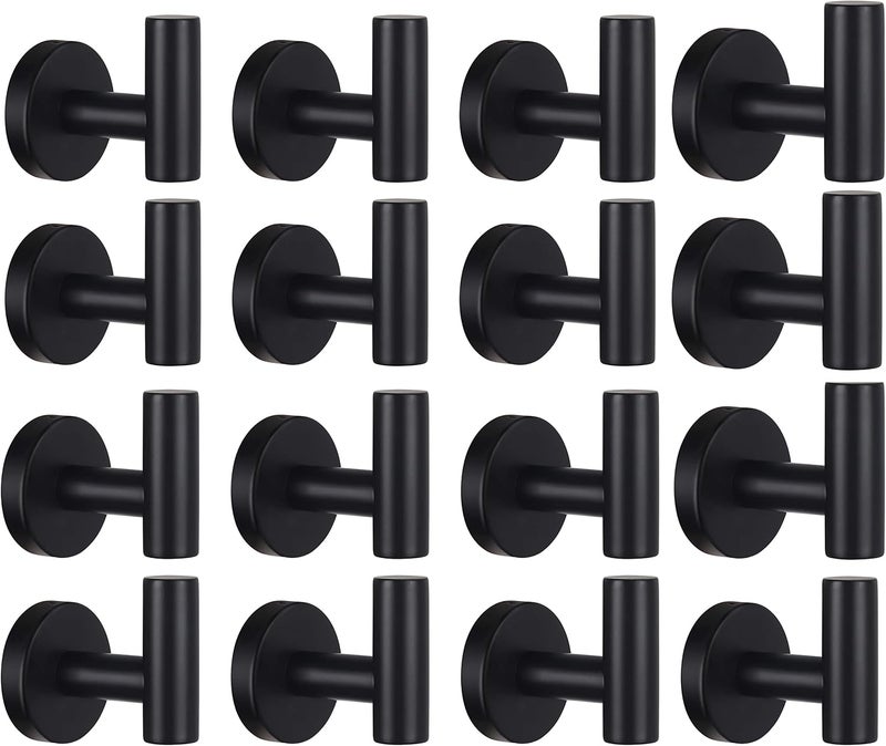 Homagic Bathroom Robe Towel Hooks Coat Matte Black Wall Hook Stainless Steel Heavy Duty Door Hanger Towel Robe Clothes Cabinet Closet Sponges Hook for Bathroom Bedroom Kitchen Hotel Pool 16 Packs - Image 1